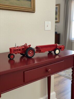 Ertl McCormick Farmall Diecast Red Tractor and Red Trailer Auger Wagon Models